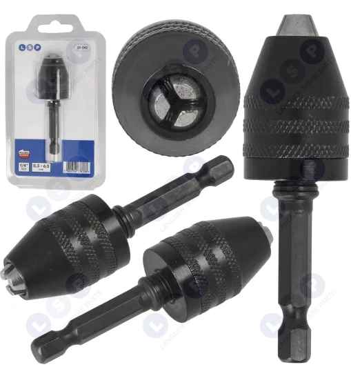 Mini uchwyt wiertarski 0.3–3,6 mm metalowy, bezkluczowy HEX 1/4"