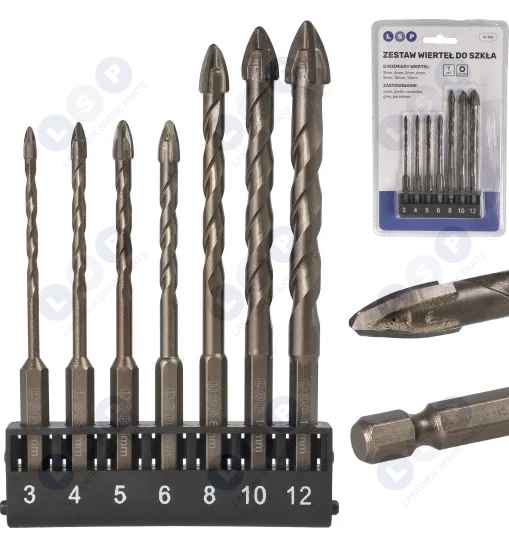 Zestaw wierteł wiertła do szkła płytek gresu ceramiki 3-12mm HEX 1/4