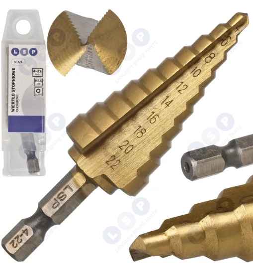 Wiertło stożkowe stopniowe 4-22mm HSS TiN HEX wiertło choinkowe