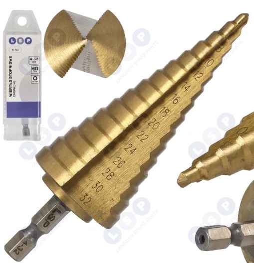 Wiertło stożkowe stopniowe 4-32mm HSS TiN HEX wiertło choinkowe