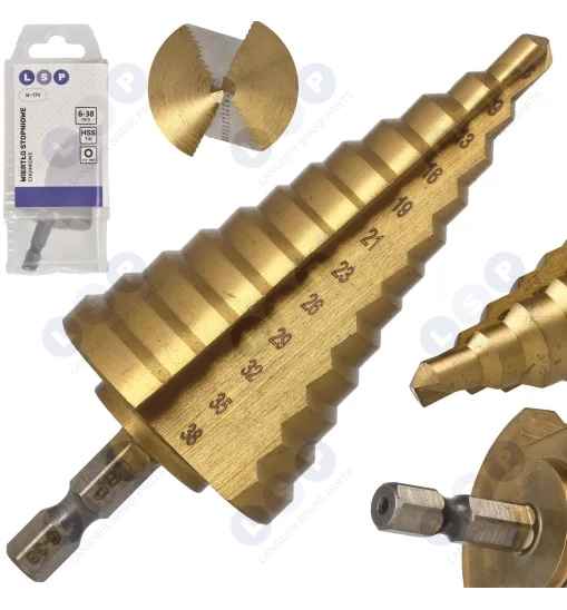 Wiertło stożkowe stopniowe 6-38mm HSS TiN HEX wiertło choinkowe