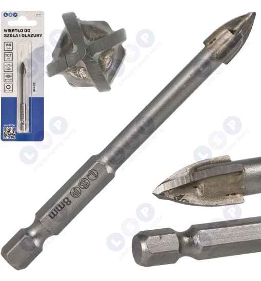 Wiertło do szkła ceramiki płytek 8mm HEX 1/4 85mm TCT 4 ostrzowe