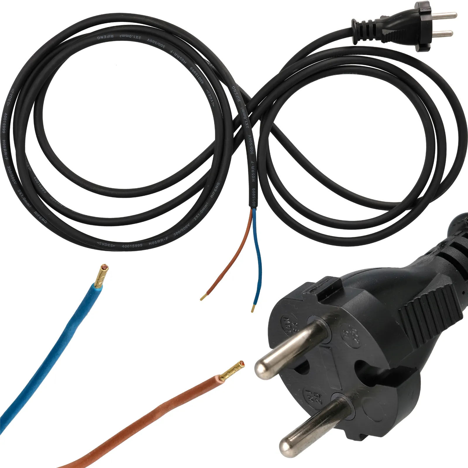 Przewód zasilający z wtyczką kabel 3.5 metra 2 x 1 MM H05RR-F